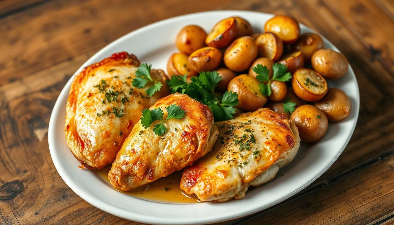 garlic parmesan chicken and potatoes