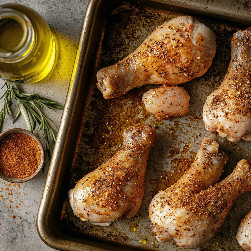 Seasoning smoked chicken legs with sweet rub and olive oil
