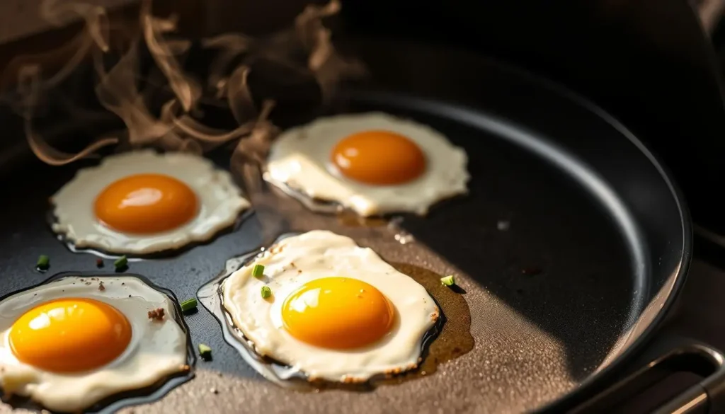Eggs cooking on Blackstone griddle