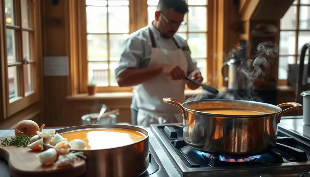 traditional French shrimp bisque preparation