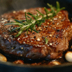 one-skillet garlic butter steak in cast iron pan
