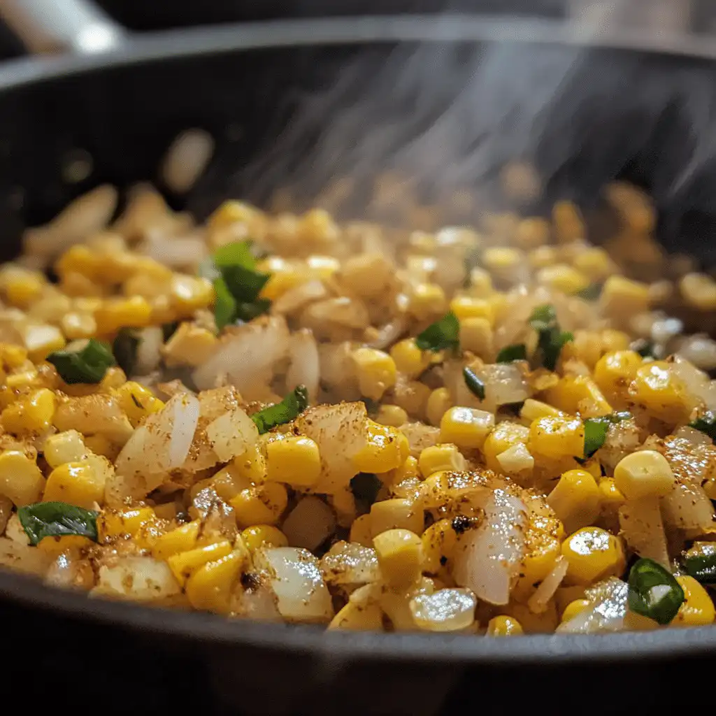 Sauteed corn and onions for Mexican street corn dip
