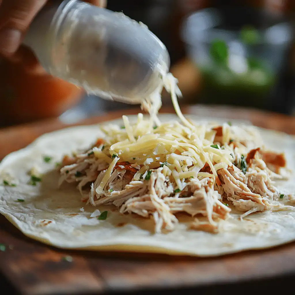 Filling tortillas for easy chicken enchilada recipe