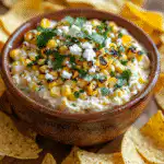 Creamy Mexican Street Corn Dip with grilled corn and tortilla chips