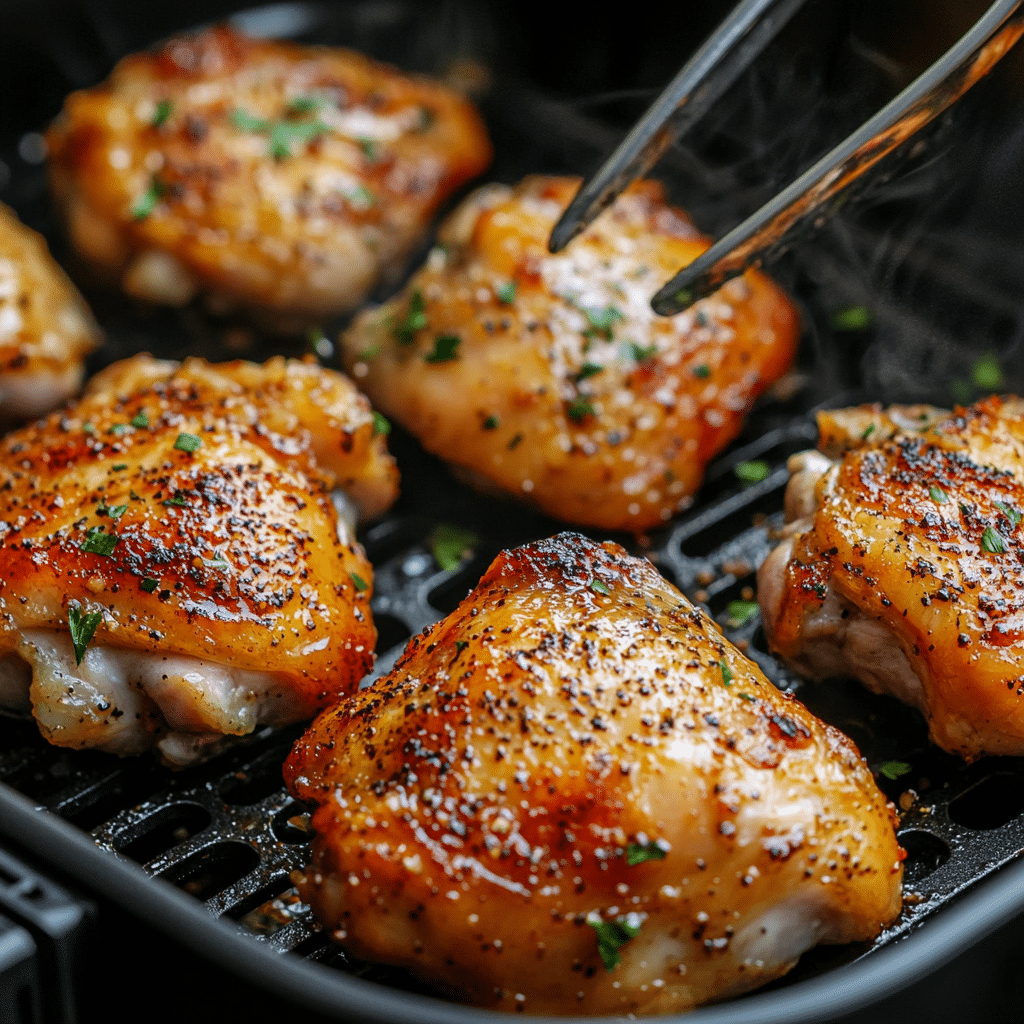 Chicken thighs flipping in air fryer basket